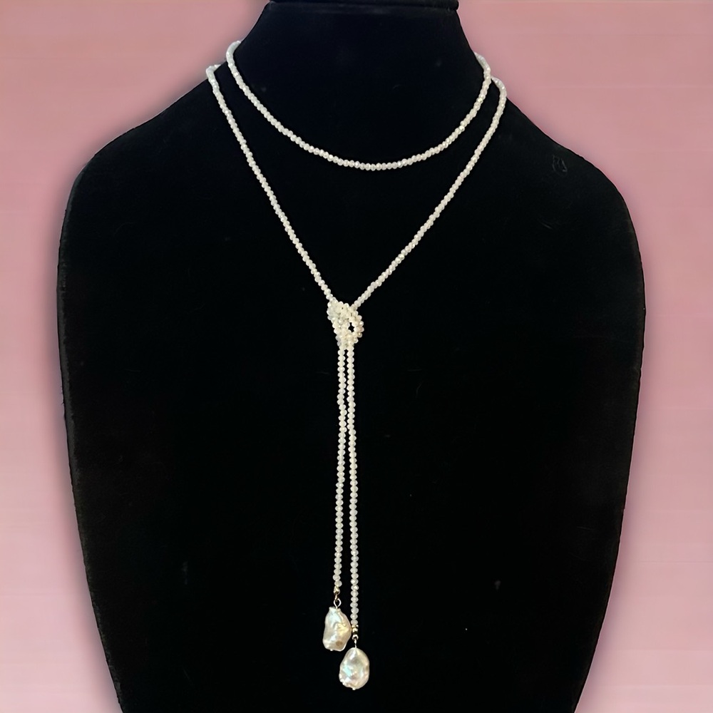 Frenzy sparkly white glass bead lariat necklace
